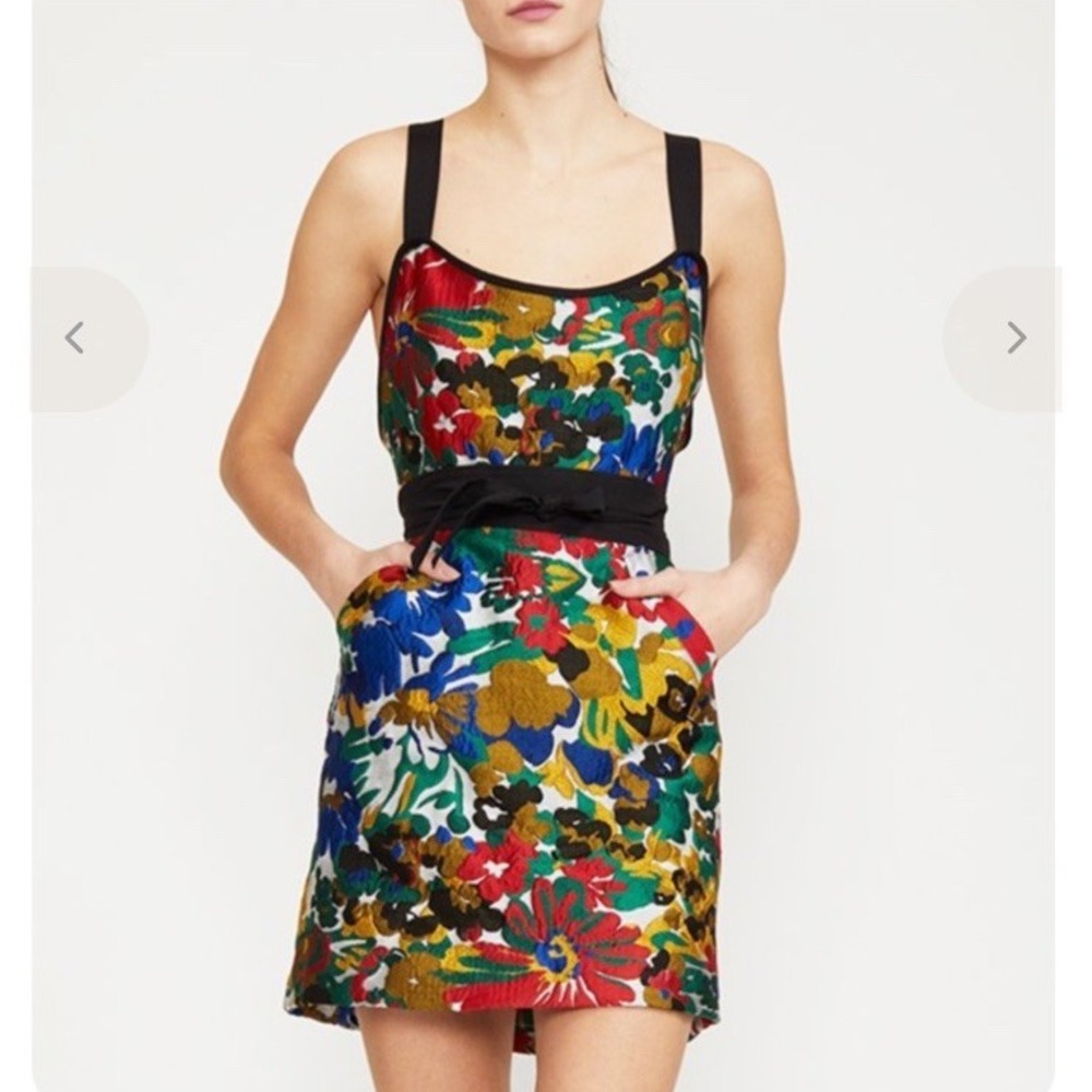 Cynthia Rowley Tapestry Mini Dress Size M Floral Jacquard Strappy Event Party